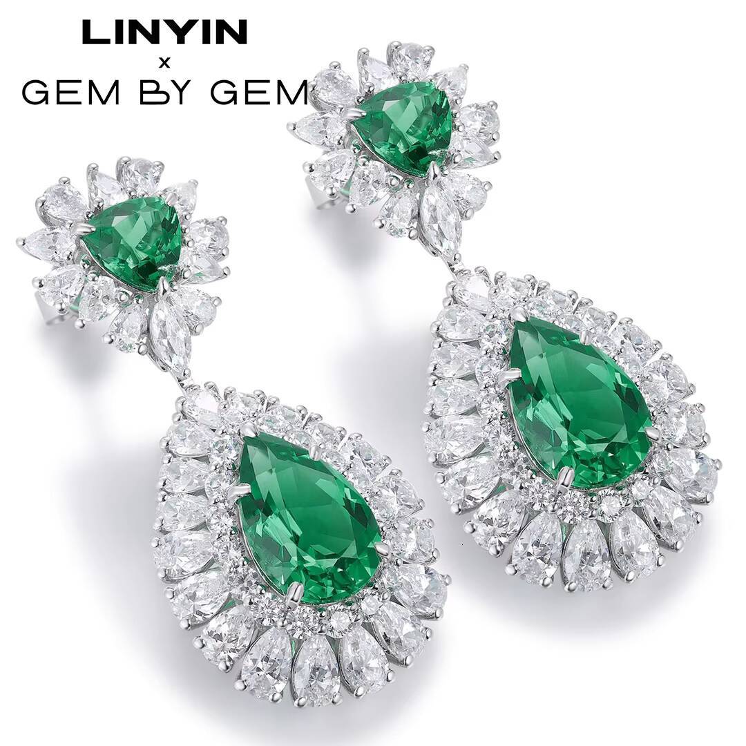Hot Sales Lab Grown Emerald Earrings Silver 925 2ct Lab Emerald Water Drop Price Lab Grown Emerald Gift for Women