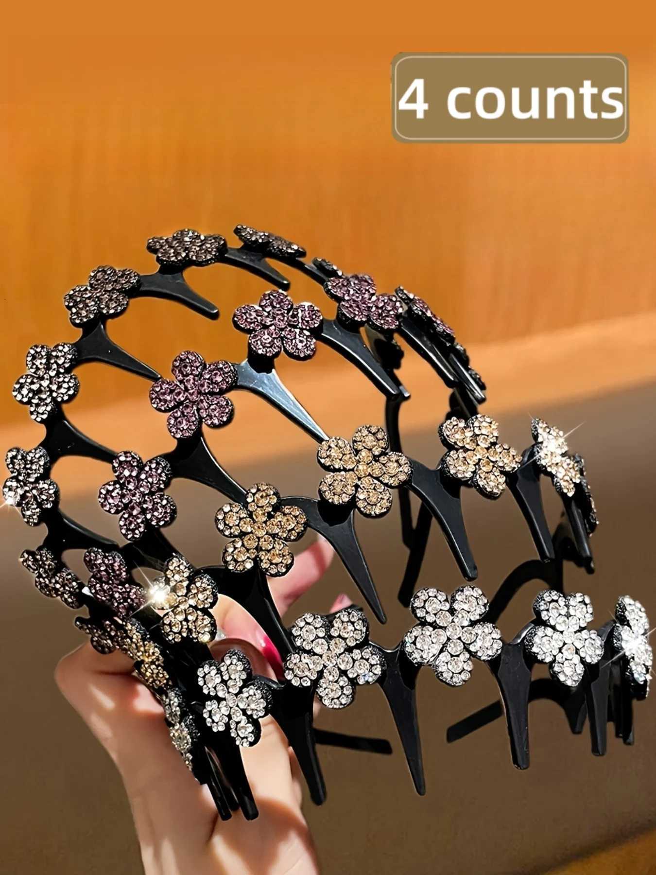 4Pcs Wens Model Fashionable and Gorgeous Rhinestone Inlaid Flower Band Suitable for Parties X250812