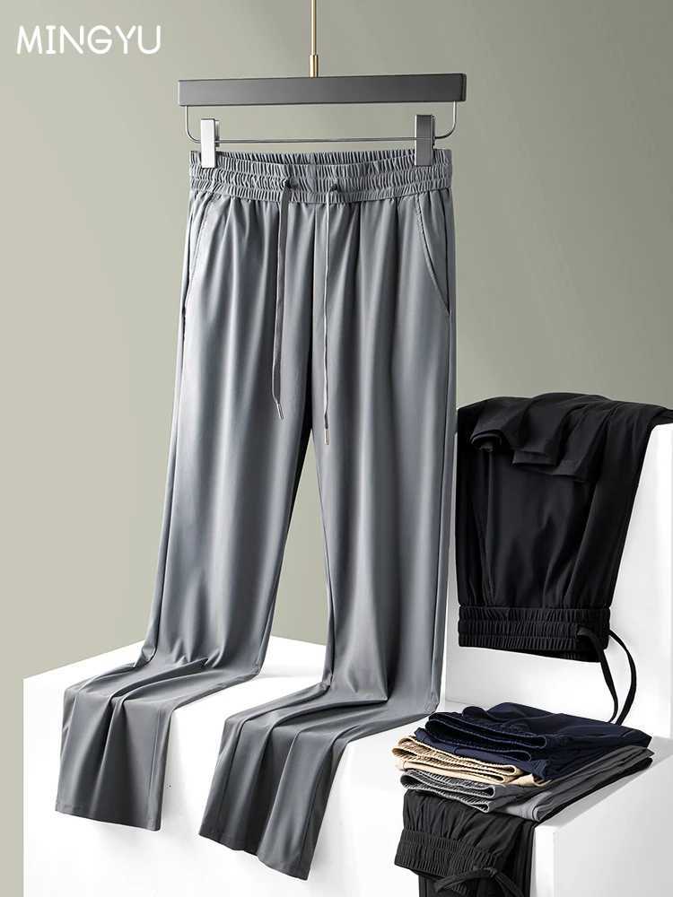 Summer High Stretch Smooth Ice Silk Casual Pants Men Thin Soft Elastic Waist Korean Gray Sweatpants Sports Jogging Trousers Men W250812