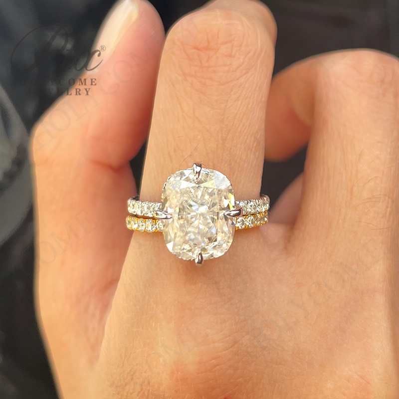 New 1/2/3/4/5CT Elongated Cushion Full Moissanite Engagement Rings for Women Solitaire Hidden Halo Diamond S925 Silver Wedding Band With GRA