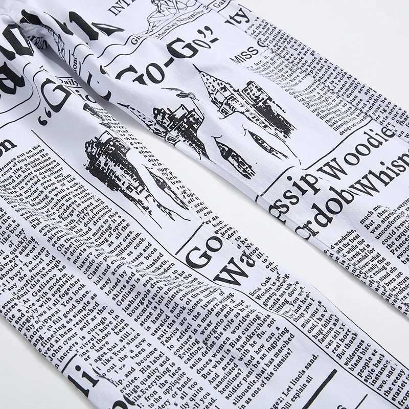 New Men Jeans Slim Fit Biker White Jeans Trousers Skinny Jeans Punk Letter Printing Denim Pants Plus Size 42 X250812