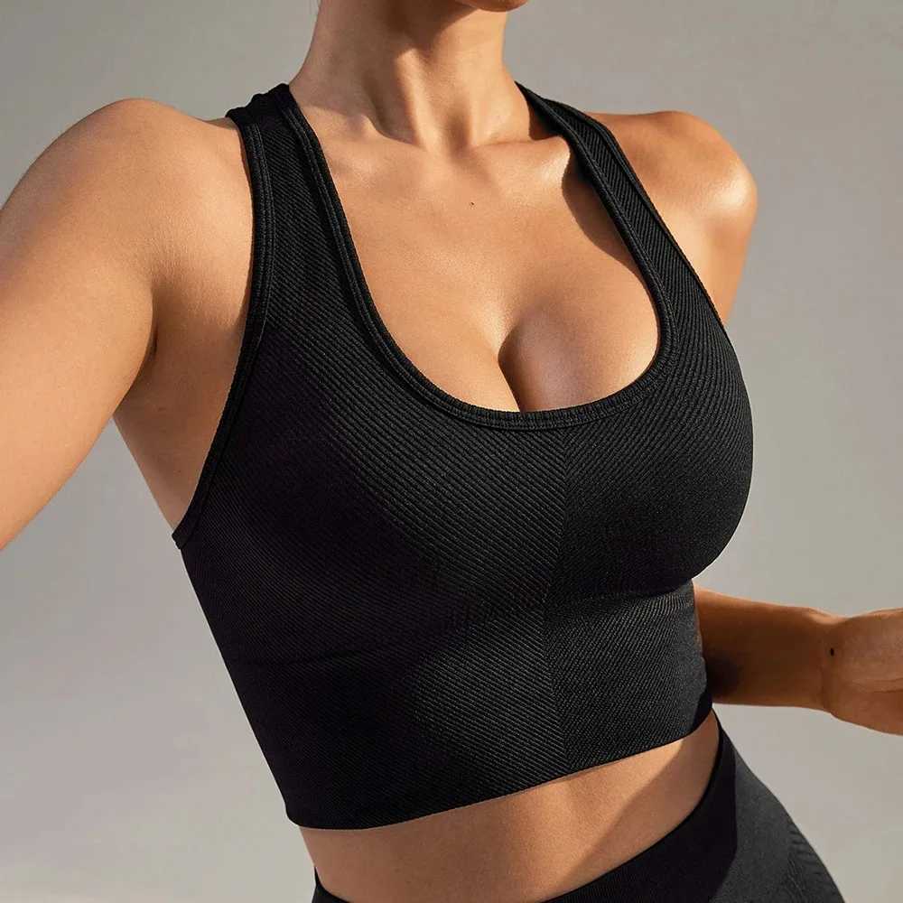 Seamless Sport Bras Gym Top High Intensity Underwear Running Training Bra Shockproof Ribbed Fitness Vest Crop Top Z250812