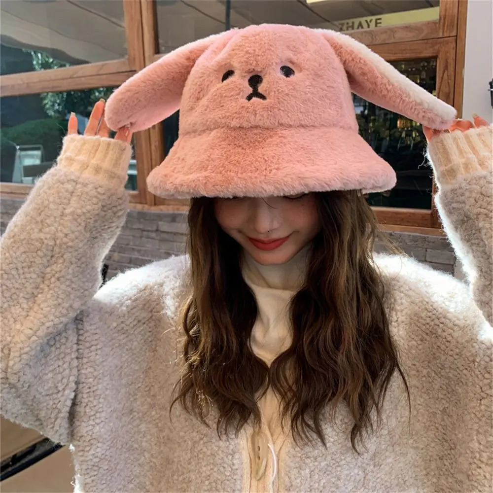 Fashion Soft Basin Hat Warm Thick Cute Bear Ears Fur Bucket Hat Panama Cap Lady Girls 250808