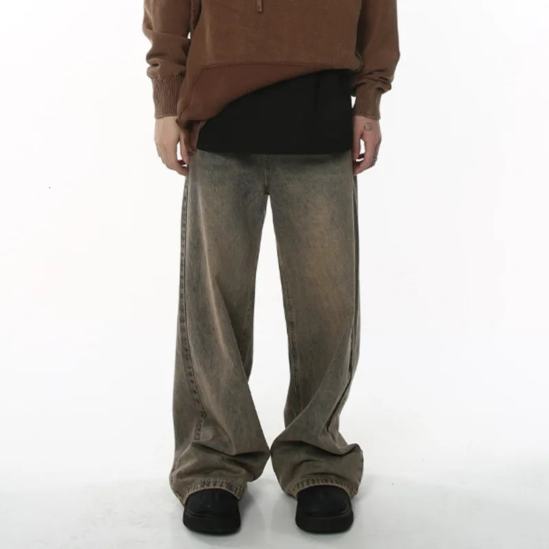 IEFB Spring Mens Baggy Jeans Worn Out Loose Wide Leg Denim Pants Chic Distressed Streetwear Vintage Male Trousers 9C 250811
