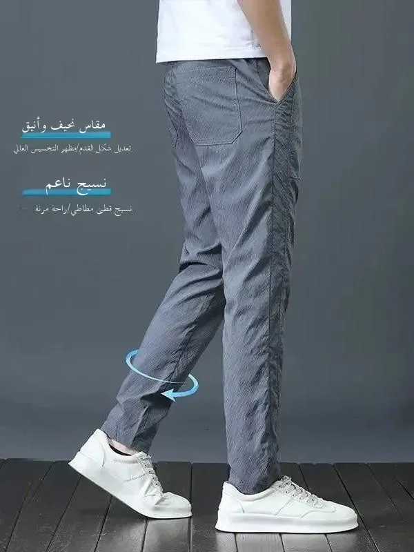 Summer Thin Elastic Ice Silk Mens Slim Fit Cool Quick Dry Breathable Straight Leg Pants Wear Resistant Casual Trousers W250812