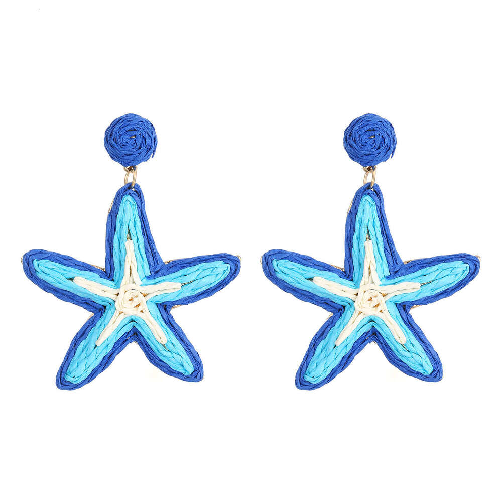 Summer Flower Dopamine Vacation Style Exaggerated Starfish Studs Handwoven Raffia Earrings for Women