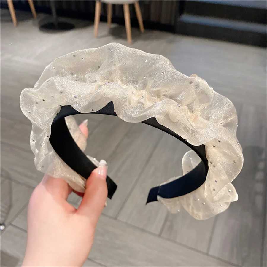 Fashionable temperament pleated organza band with ruffled edge mesh pressed wide edge band for mens hair accessories X250812