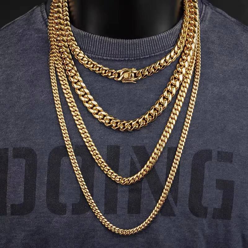 Custom Personal 18K Gold Plated Miami Cuban Link Chain Trendy Hip Hop Stainless Steel Necklace for Men Wedding or Gift