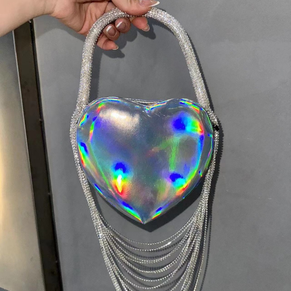 new laser bag elegant heart shaped claw shaped fashion bag diamond tassel handbag designer bag shoulder bag women s crossbody bag
