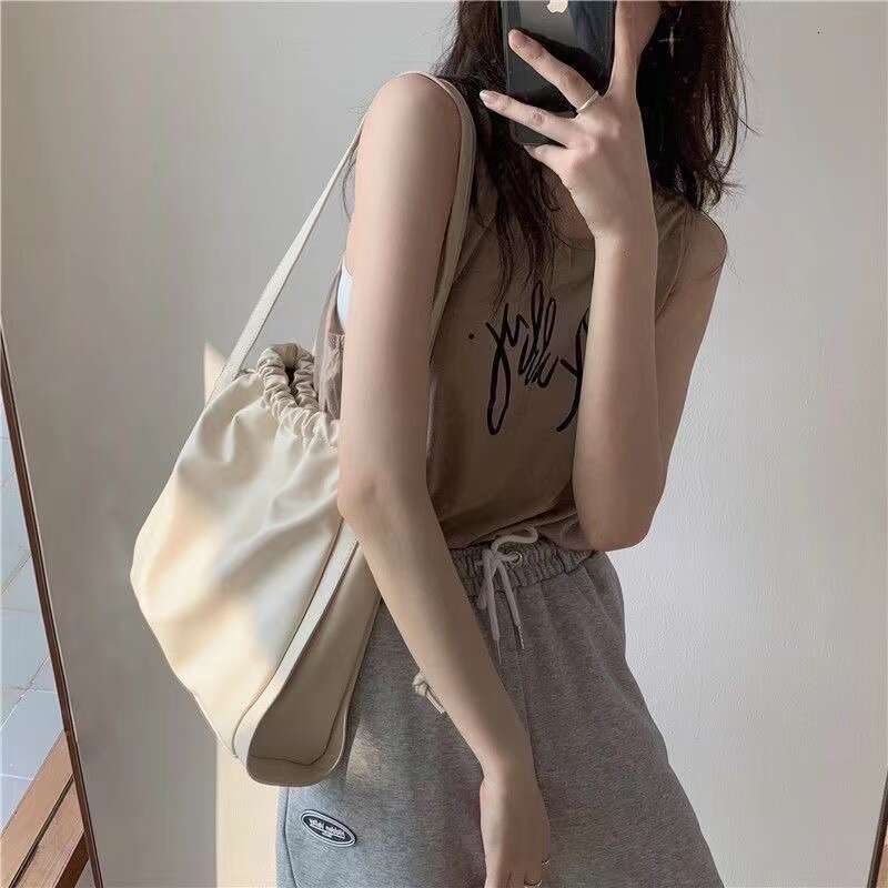 Large Capacity Women's Spring Summer Bucket Single Shoulder Tote Bag Student Class Simple Trendy B5