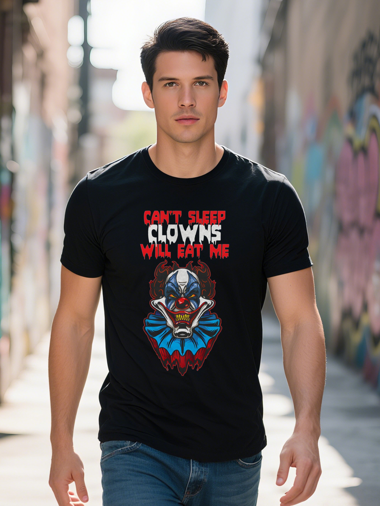 Men s Casual Crew Neck T Shirt with Can t Sleep Will Eat Clowns Graphic Black Summer Style