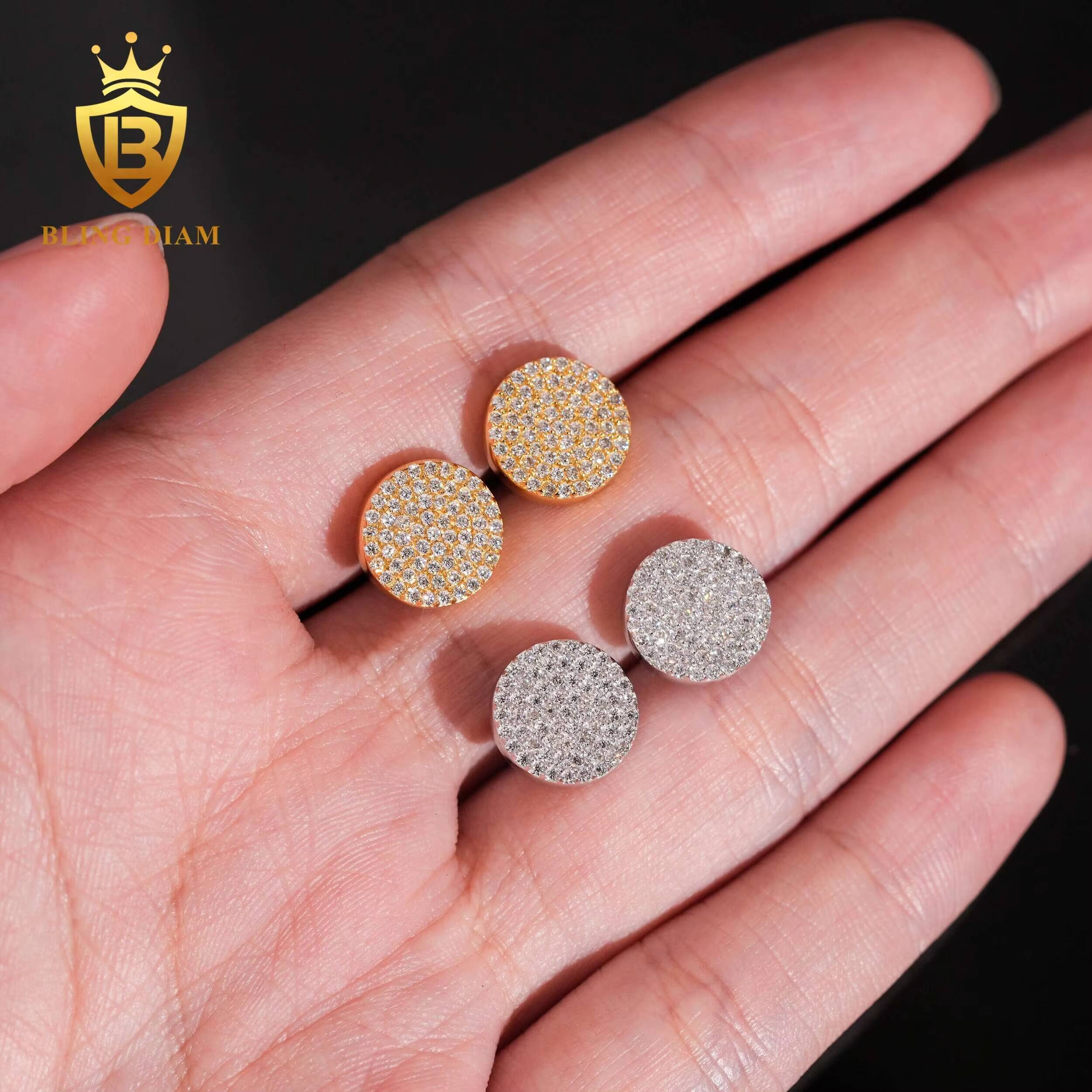 Hot Sale Fashion Moissanite Hip Hop Earring 10.5mm VVS1 Iced Out Moissanite Diamond Earrings 925 Sterling Silver Stud Earrings