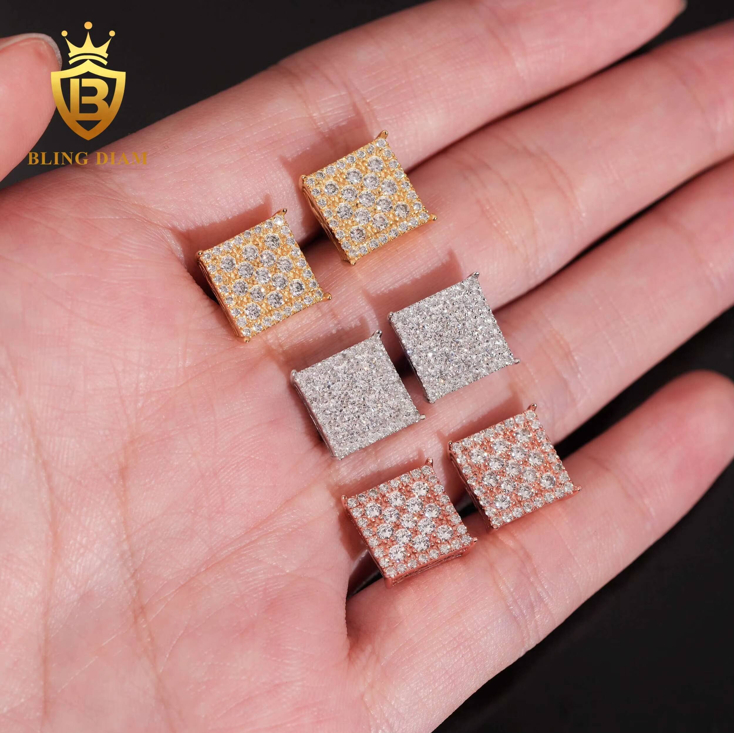 Hot Sale Diamond Earrings 925 Sterling Silver Stud Earrings Fashion Moissanite Hip Hop Earring 10.9mm VVS1 Iced Out Moissanite