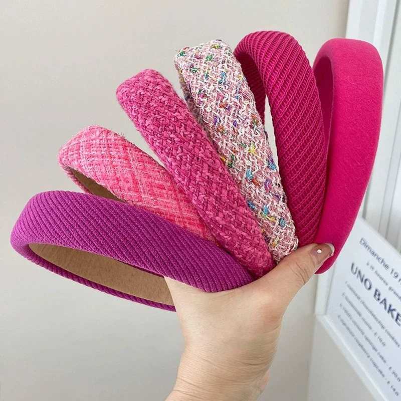 Rose Red Wide-brimmed Sponge Hair Band Wen Fairy Temperament Band Tweed Fabric Hoop Hairband Girl Hair Accessories Jewelry X250812