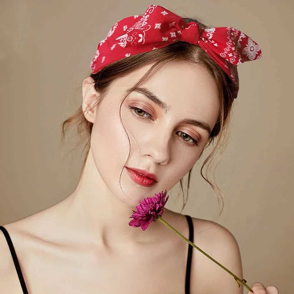 Fashion Paisley Bandana Band For Women Top Knotted Bow Hairbands Cute Rabbit Ear Turban Wrap Hair Band Girls Accessories X250812