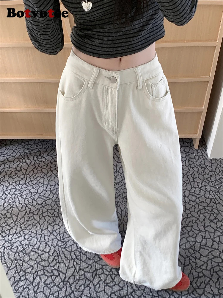 Botvotee Milk White Baggy Jeans Women Spring Summer 2025 Korean Fashion Causal Y2k Loose Oversized High Waisted Jeans 250811