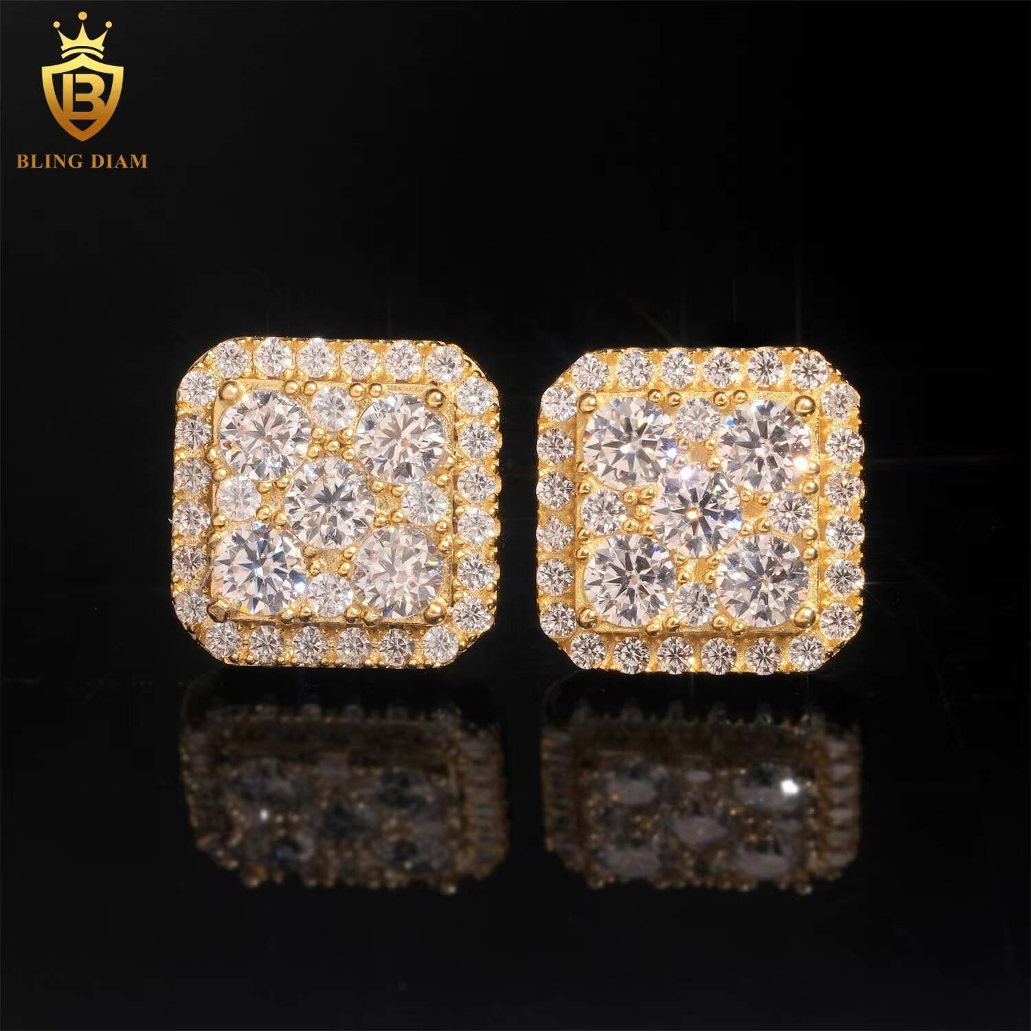 Ready to Ship Iced Out 925 Sterling Silver VVS Moissanite Diamond Stud Earrings