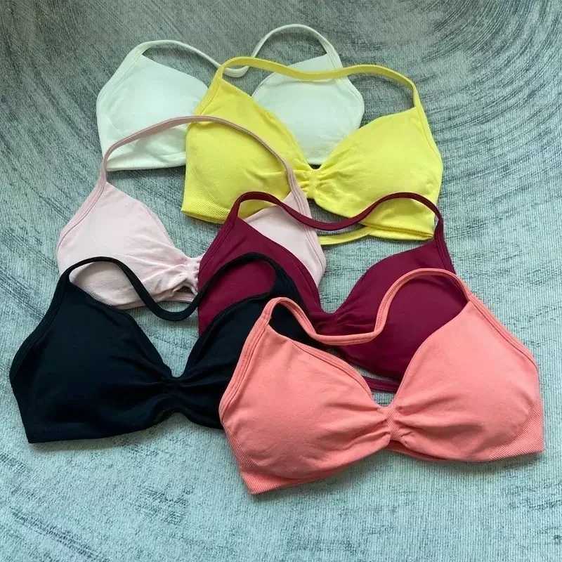 WHENG Fashion Strappy Bra Gym Top Girl Women High Support Thin Strap Halter Sports Seamless Bras Scrunch Workout Tank Bra Z250812