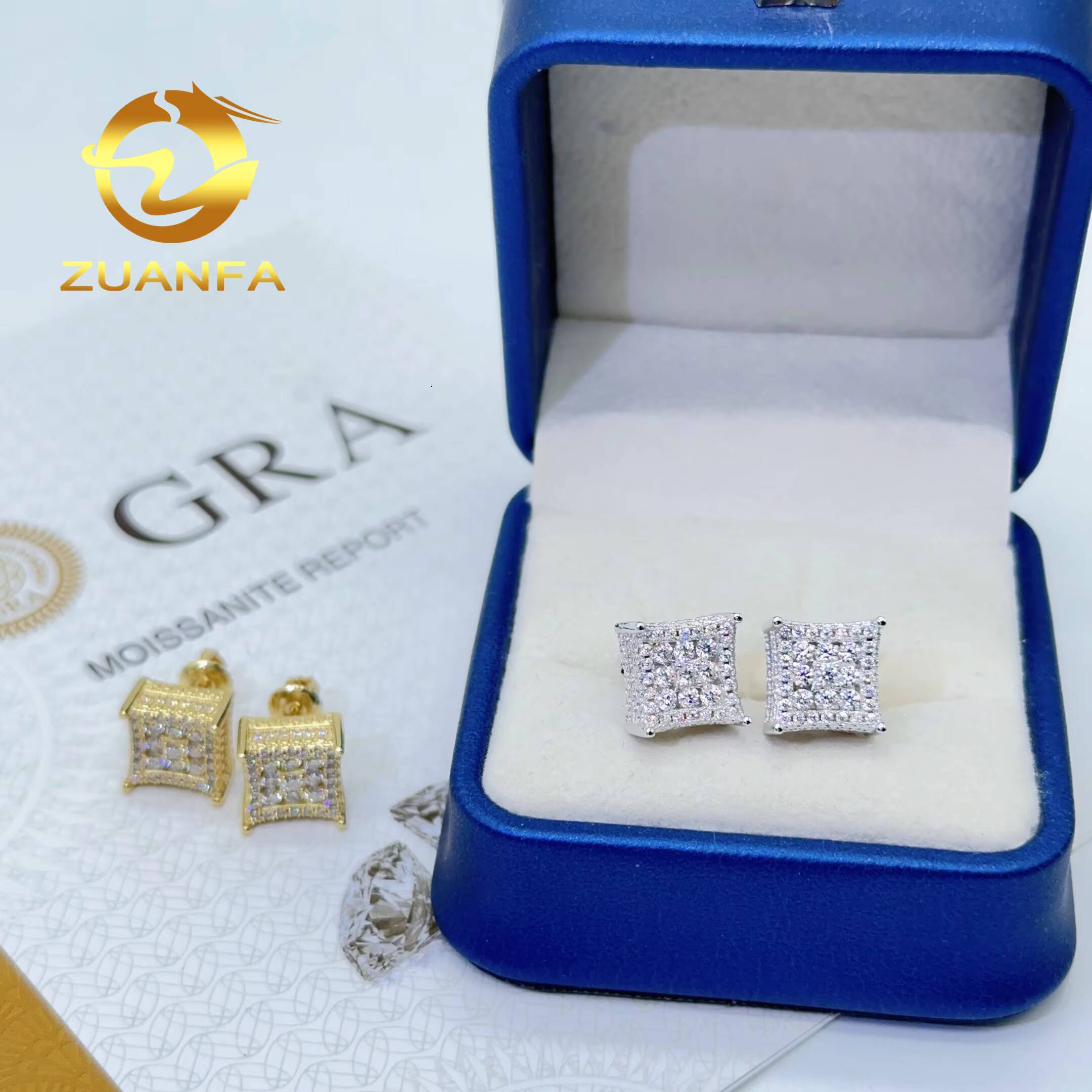 Hiphop Stud Earrings Sterling for Women Silver Moissanite Earrings Pass Diamond test Iced Out Moissanite Screw Back Earring