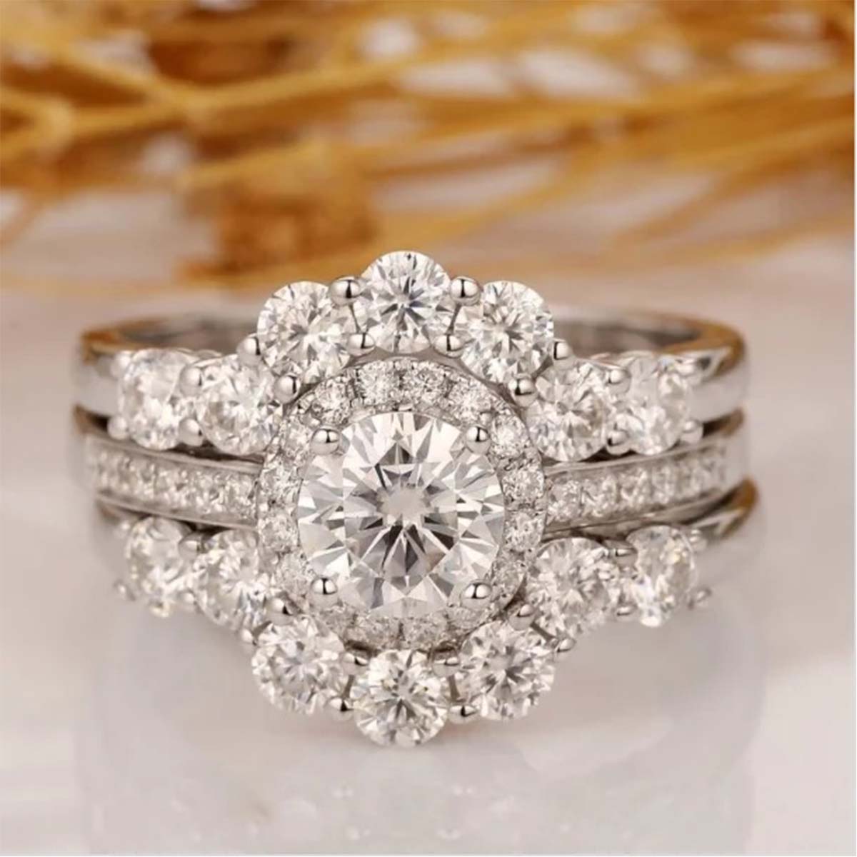 MT 925 Sterling Silver Round Cut Moissanite for Women D Color VVS1 Engagement & Wedding Ring Set Anniversary, Wedding Ceremony, Valentine's Day J