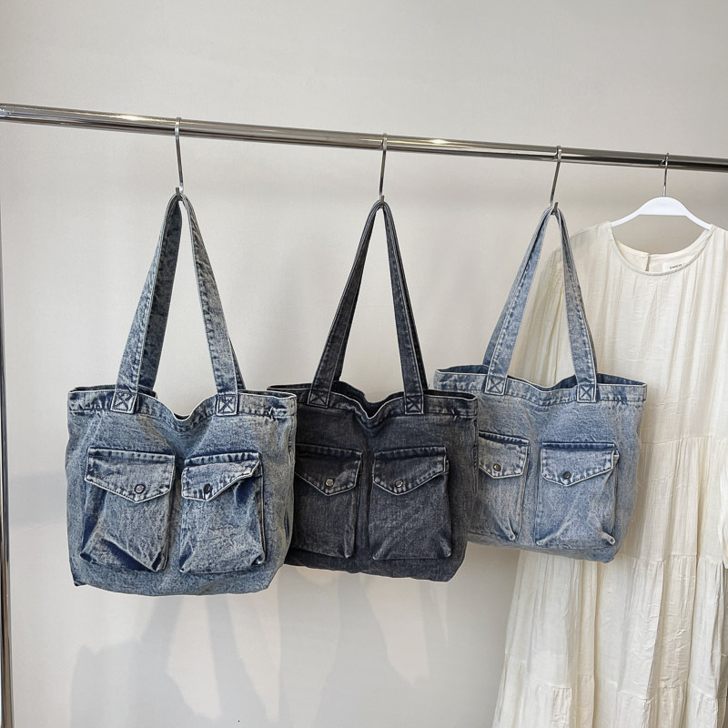Denim for Women New Washed Fashion Versatile Crossbody Large Capacity Shoulder Tote Bag