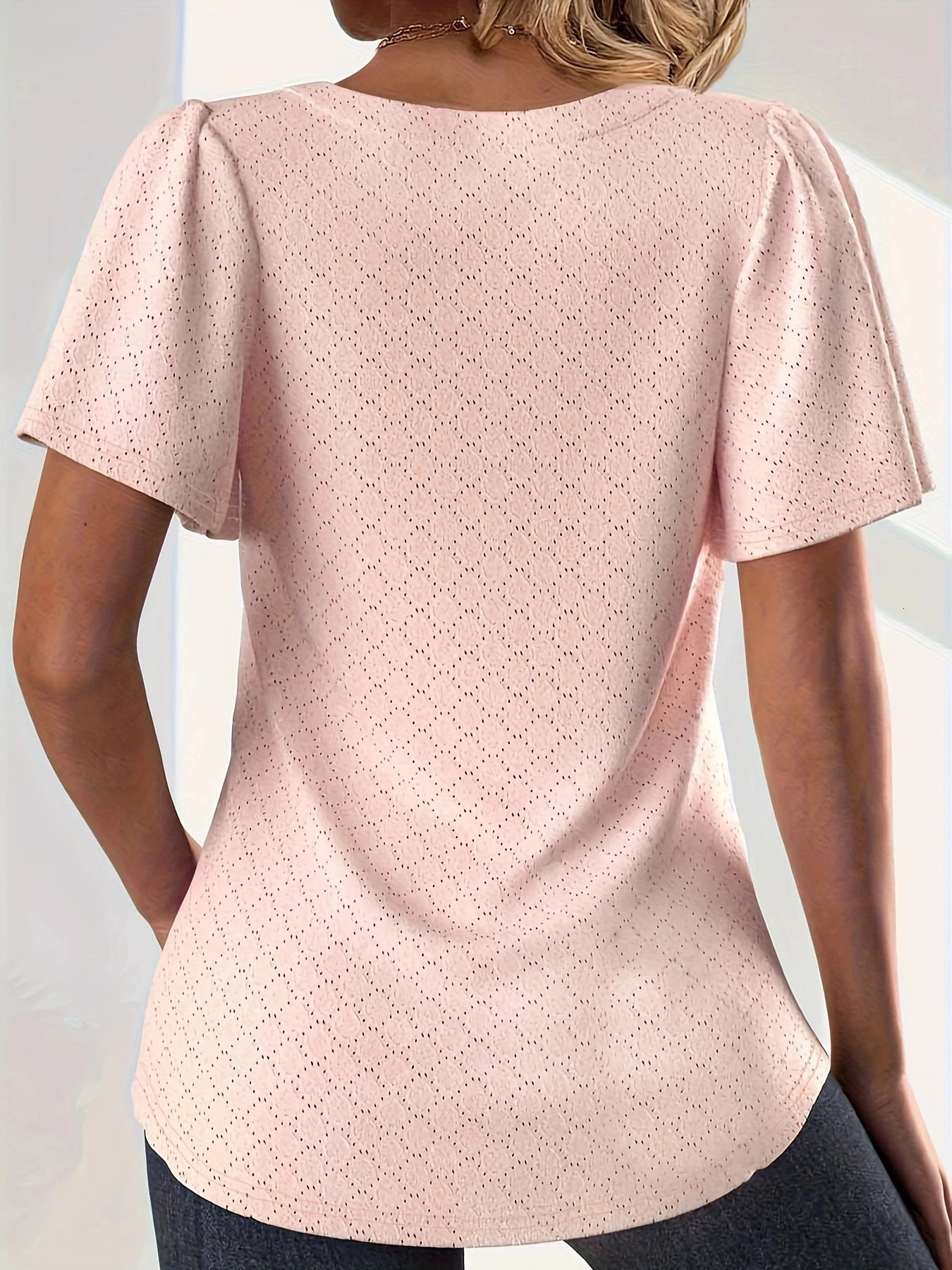 Plus size spring and summer fashionable elegant hollow tops for women office wear loose ruffle sleeves versatile 250806