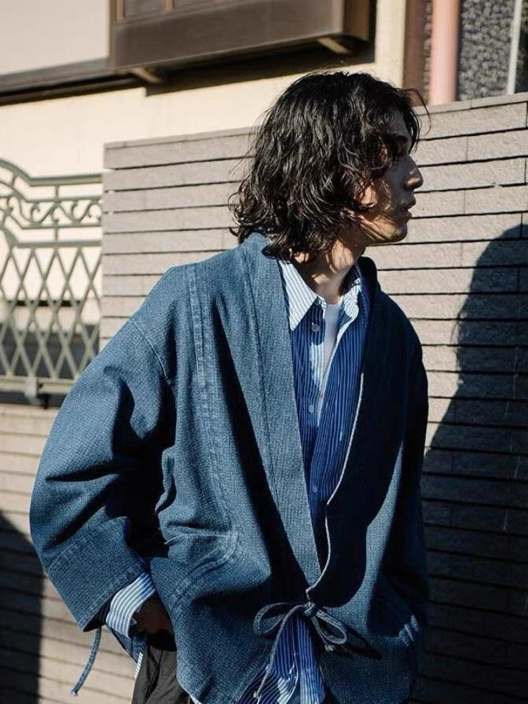 Japanese Vintage Denim Coat Men Women Unisex Oversized Daily Spring Autumn Trendy Jeans Jacket Long Sleeve Cardigan 250811