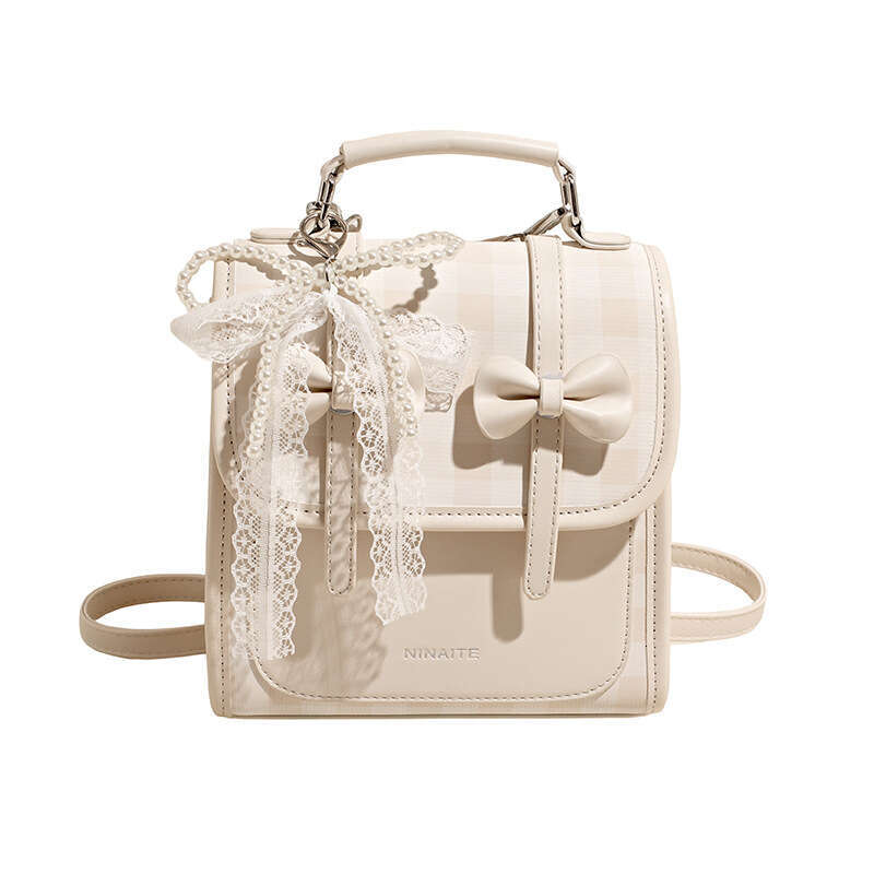 New Niche Design Small Backpack Korean Style Casual Outdoor Handbag High-End Simple Double Shoulder Bag-with Lace & Pearl Decoration