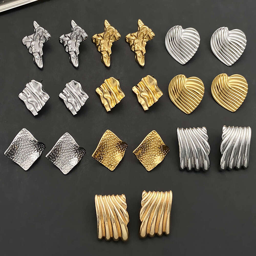 Titanium Steel Wrinkled Geometric for Women New Irregular Round Square Heart Stud Vintage Earrings Trendy
