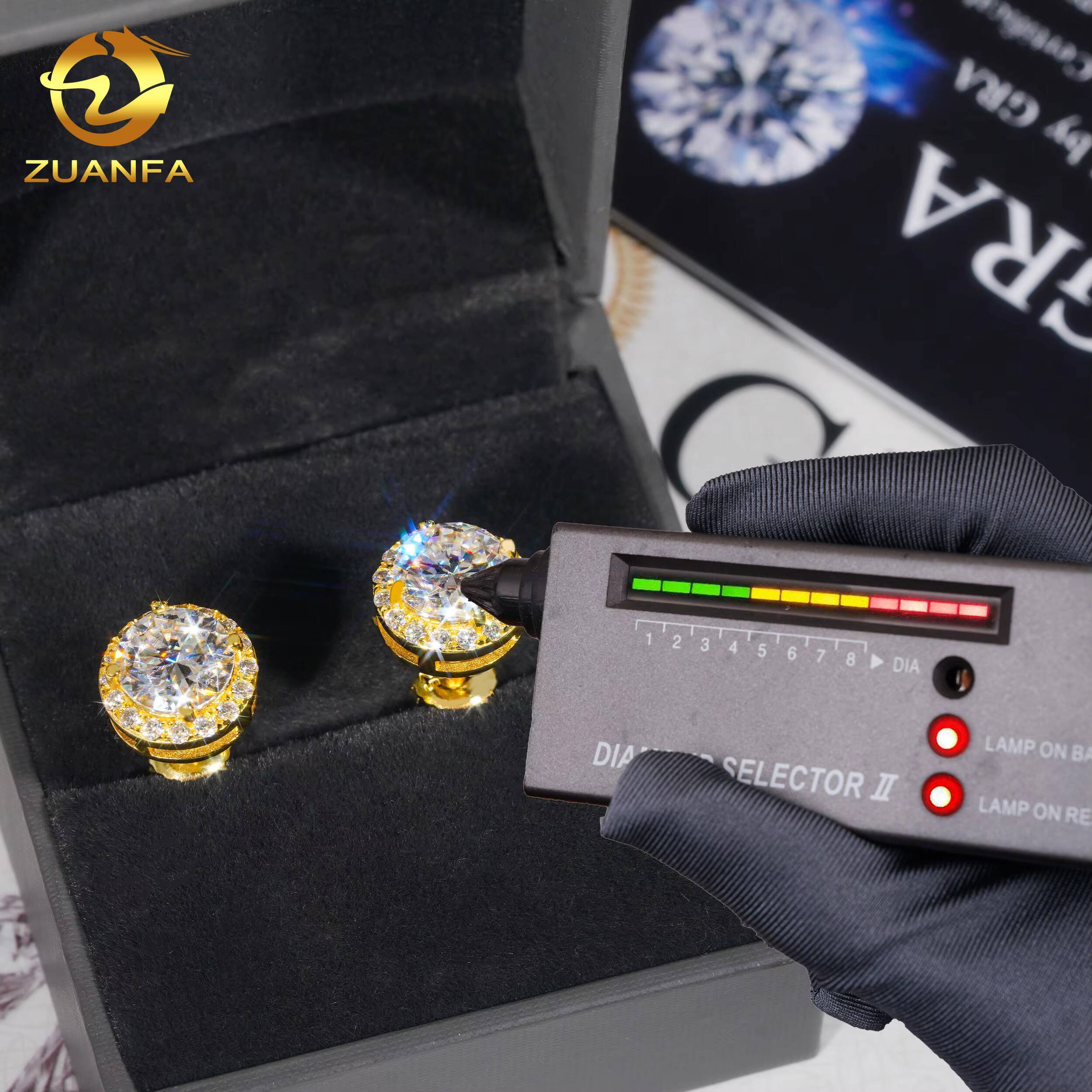 Drop Shipping Screw Back 18k Plated Moissanite Stud Earrings 925 Silver Classic Solitaire Halo Black Moissanite Diamond Earring