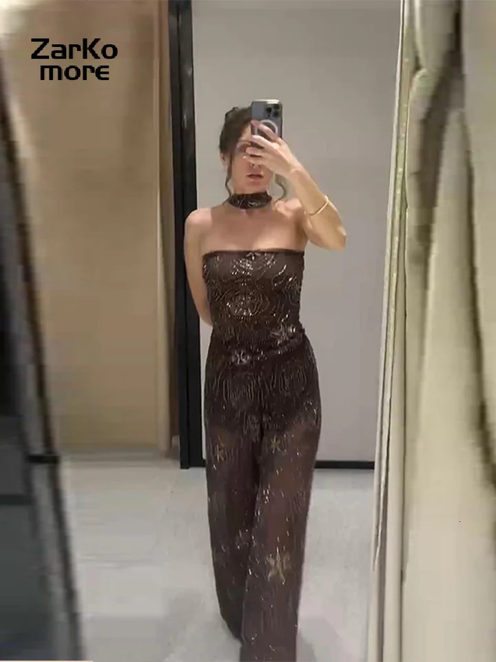 Sexy Beaded Strapless Vest Pants Sets Women Slim Backless Cropped Top Straight Trousers 2025 Summer Autumn Lady Outfits 250811