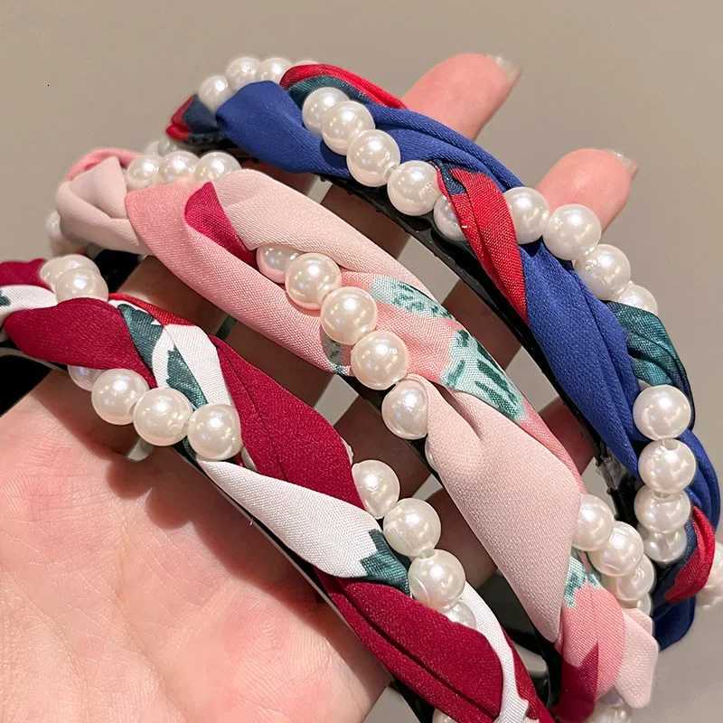 100% Pearl Face Washband Anti-Slip Woven Band High-End Feel Outing Hair Tie Pearl Hair Band Hair Accessories X250812