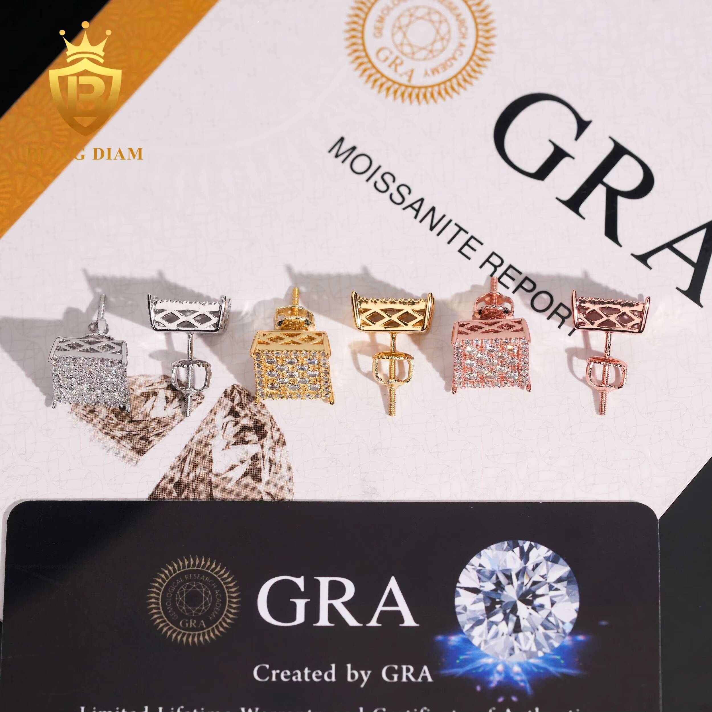 Hot Sale Diamond Earrings 925 Sterling Silver Stud Earrings Fashion Moissanite Hip Hop Earring 10.9mm VVS1 Iced Out Moissanite