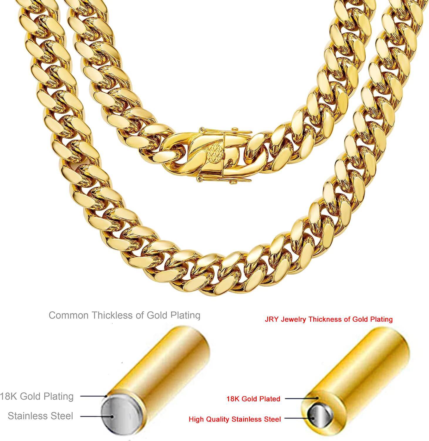 Wholesale Hip Hop Jewelry 18K Gold Plated 316L Stainless Steel Miami Cuban Link Curb Chain Necklace Bracelet for Men Women