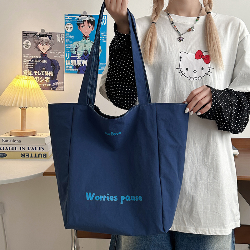 New Denim Two-Sided Embroidered Canvas Korean Ins Style Tote Casual Shoulder Large Capacity Bag