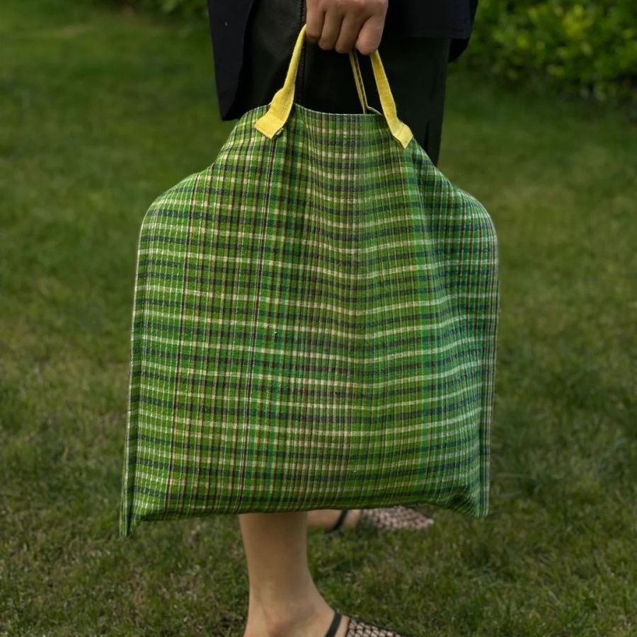 Artistic Green Checkered Single Shoulder Tote Leather Handbag Textured Book Computer Bag for Students ddmymoon