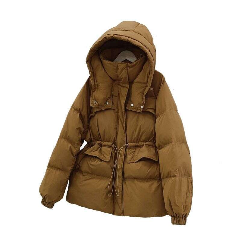 2025 Korean Version Waist Jacket For Women, Thickened Medium And Long, New Loose Hooded Solid Color White Duck Down