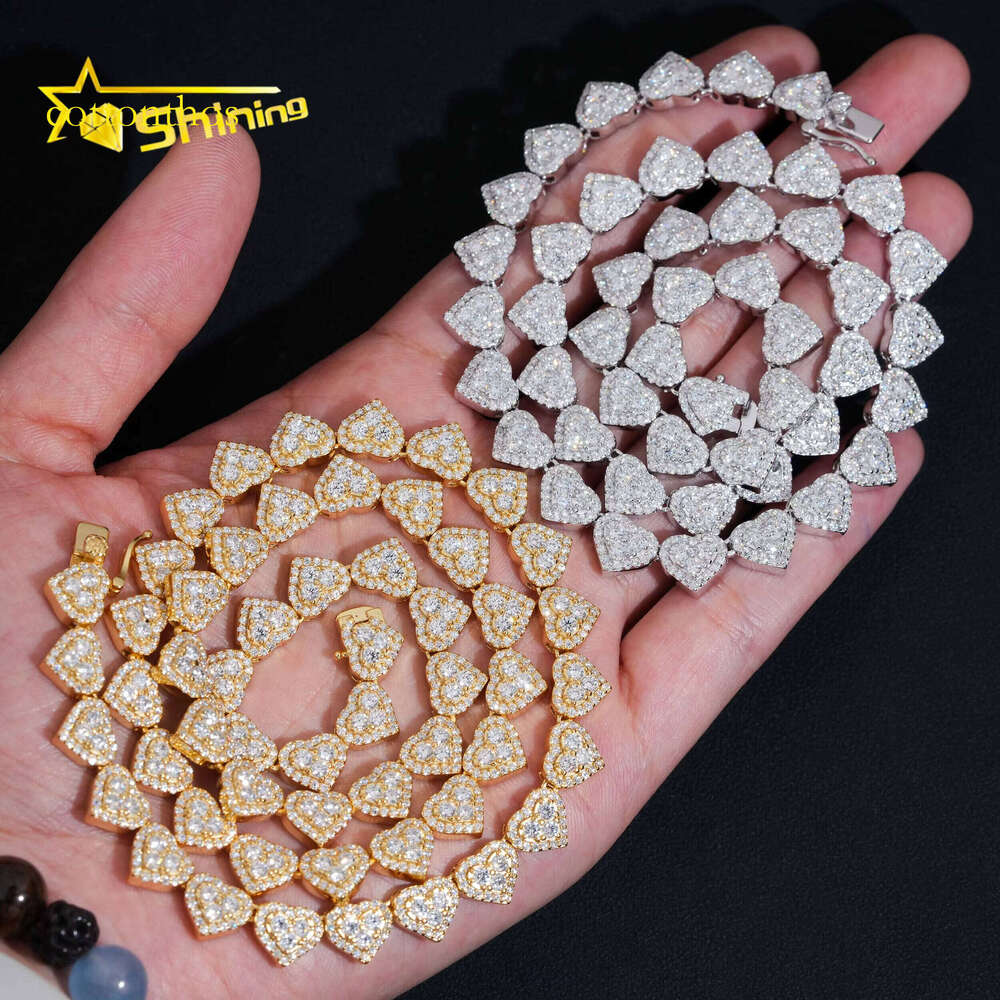 Custom Chains Hip Hop Jewelry Sier Heart Shape Moissanite Cuban Link Chain Pass Dia Tester Iced Out Necklace Men