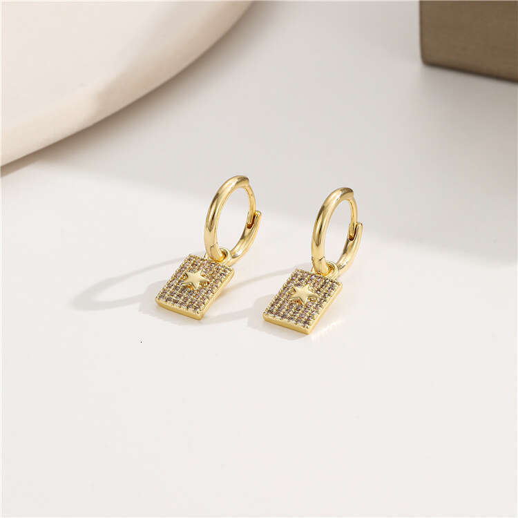 Star Butterfly Square Micro Inlaid Full Dia Small Clips High-end Fashion Earrings Simple Ear Jewelry