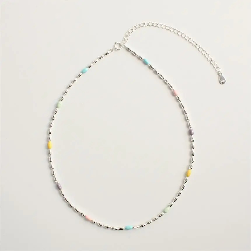 SHANICE S925 Sterling Silver Beaded Necklaces For Women Rainbow Colorful Summer Bohemian Mixed Bead Crystal Necklaces Choker 250807