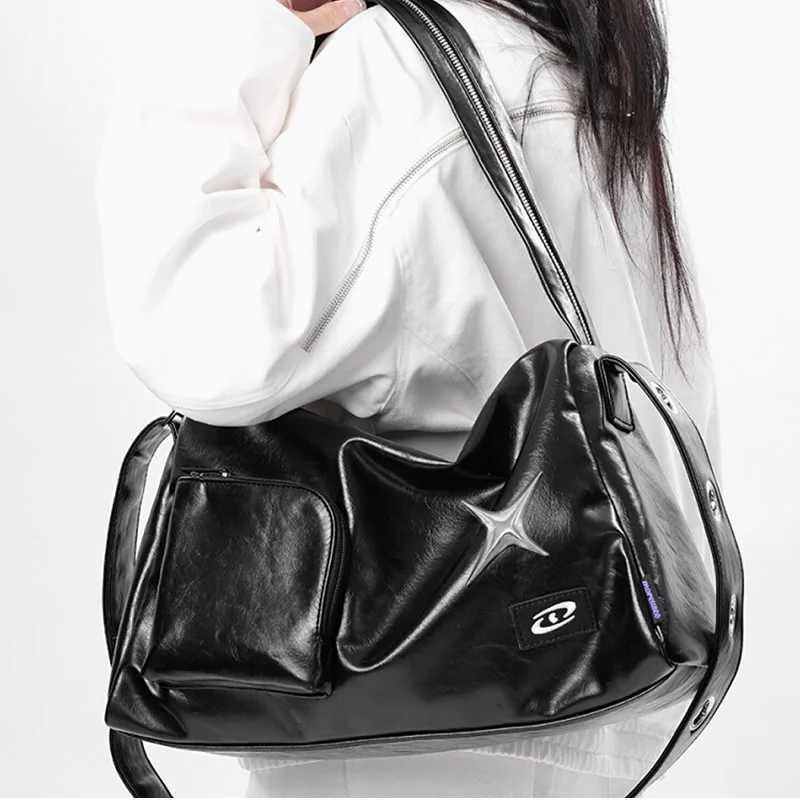 Y2k Tote Bag Korean Vintage Shoulder Bag Aesthetic Women Crossbody Travel Zip Casual Handbag Fashion Ladies Silver Big Bags Z250812