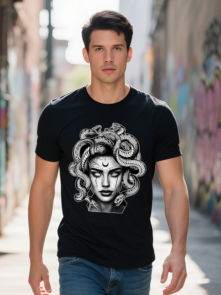 Tattooed Medusa Greek Mythology Blackwork T-Shirt Selected Fun Design DIY Pure Cotton Rich Patterns Soft