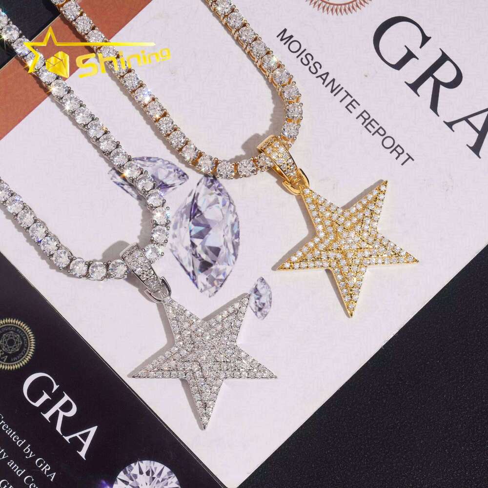 Hip Hop Iced Out Star Sterling Sier Gold Plated Moissanite Pass Dia Test Charm Pendant