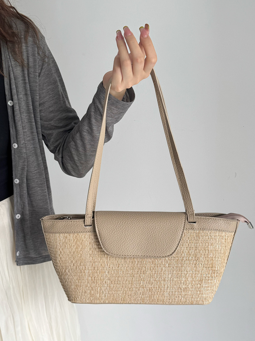 French Niche Casual Color Block Straw Basket for Women Handheld and Shoulder Tote Bag Bucket Woven ddmymarket