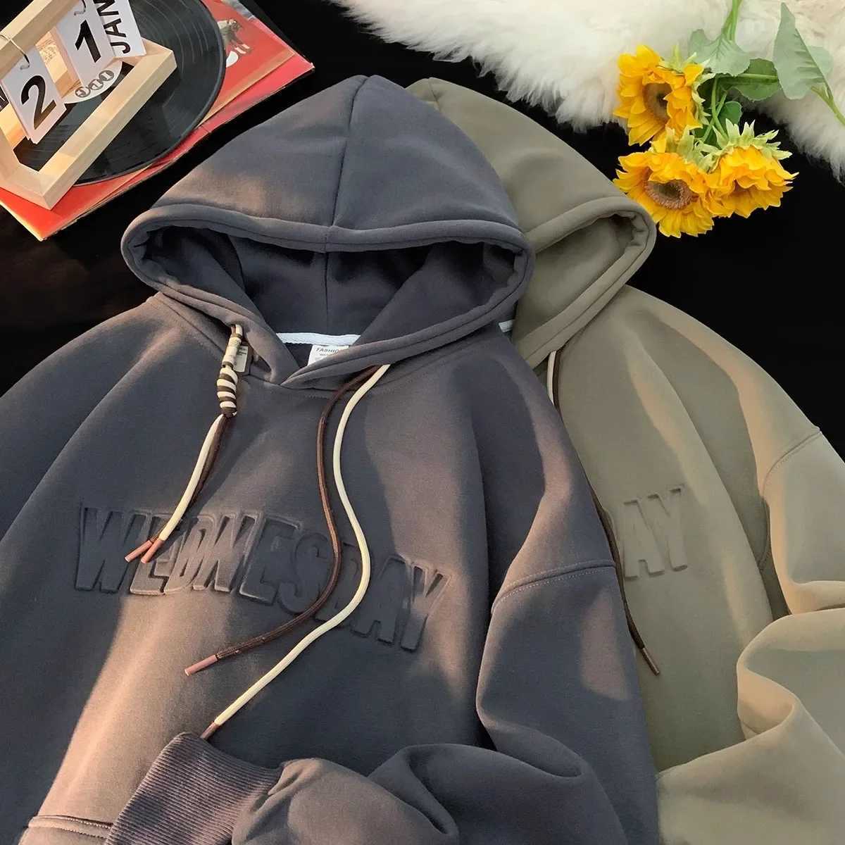 3D Letter Casual Loose Mens Hooded Sweatshirt Thickened Fleece Warm Hoodies Autumn Winter Basic Hooded Pullover for Men Hoodies Y250811