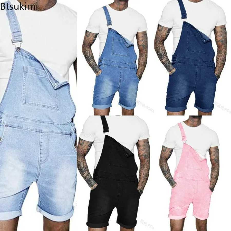 2025 Mens Fashion Multi-Pocket Baggy Jeans Jumpsuit Solid Streetwear Suspender Shorts Rompers Denim Overalls for Men Outfits X250812