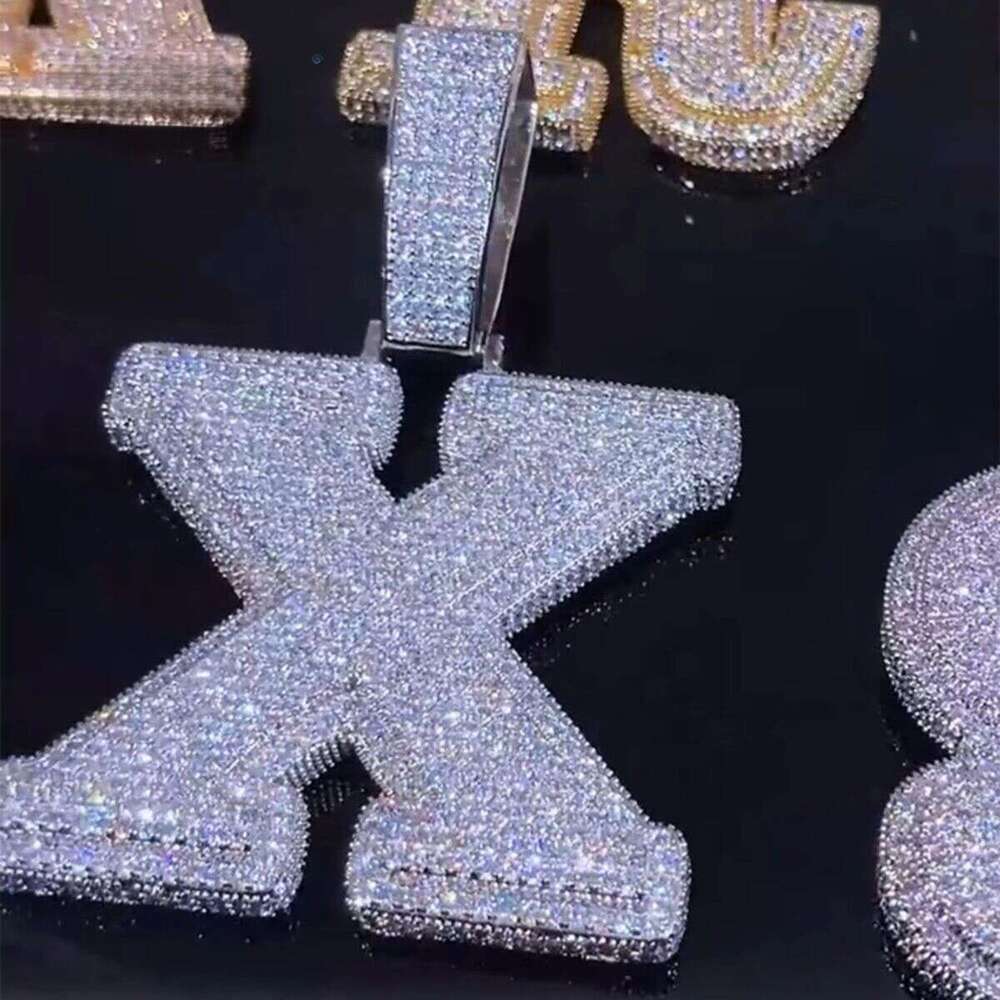 Sier-Plated White Gold 3D Hip-Hop Style Long Stick Bread Pendant A-Z Letter Design