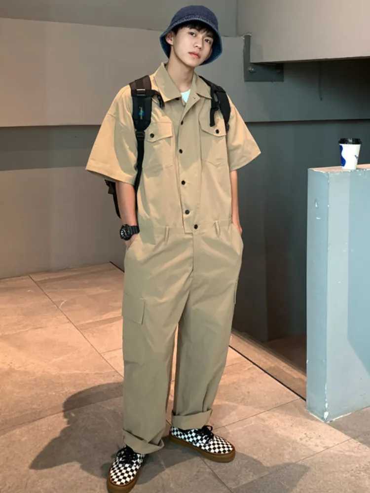 2024 Spring Summer Mens Jumpsuit Solid Overalls Loose Cargo Pants Vintage Fashion Casual Khaki Mens Clothing X250812