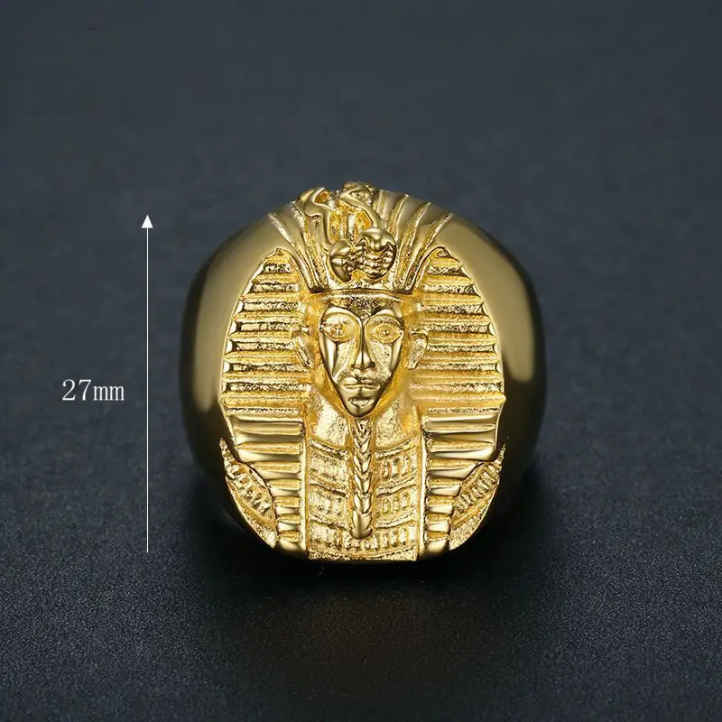European and American Cross-Border Hip-Hop Hiphop Ring Steel Gold-Plated Egyptian Pharaoh Mens Ring 250812