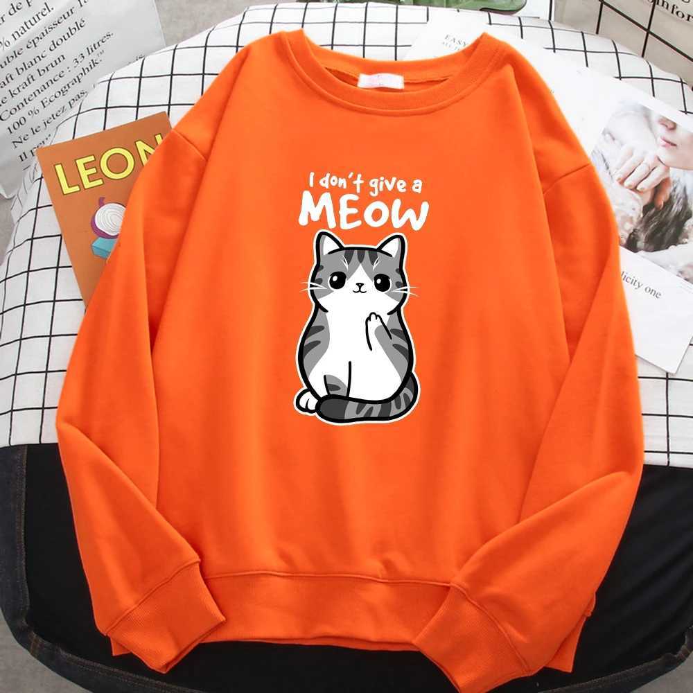Simple Autumn Womens Sweatshirt I DonT Give A Meow Funny Cat Cartoon Animalmale Print Hoody Fleece Pullovers Loose Warm Tops Y250811
